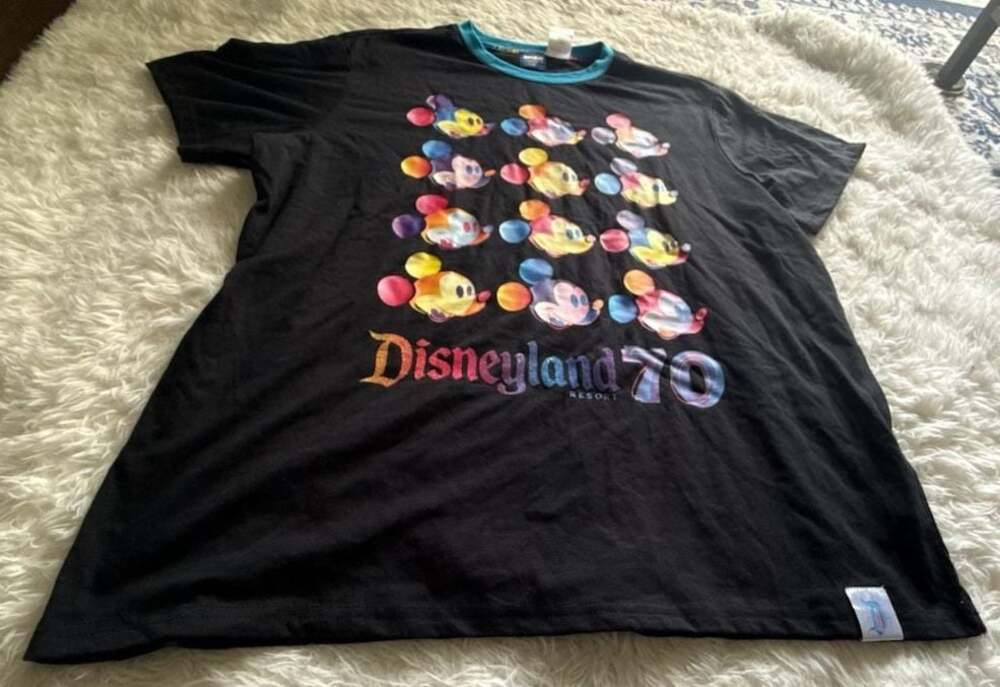 Disneyland Resort 70th Anniversary Black Graphic T-Shirt with Colorful Mickey Ba